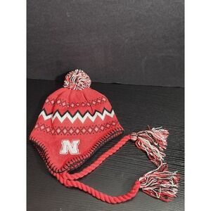 Adidas Nebraska Cornhuskers Red Knit Beanie Hat Pom Ear Flaps Tassels‎